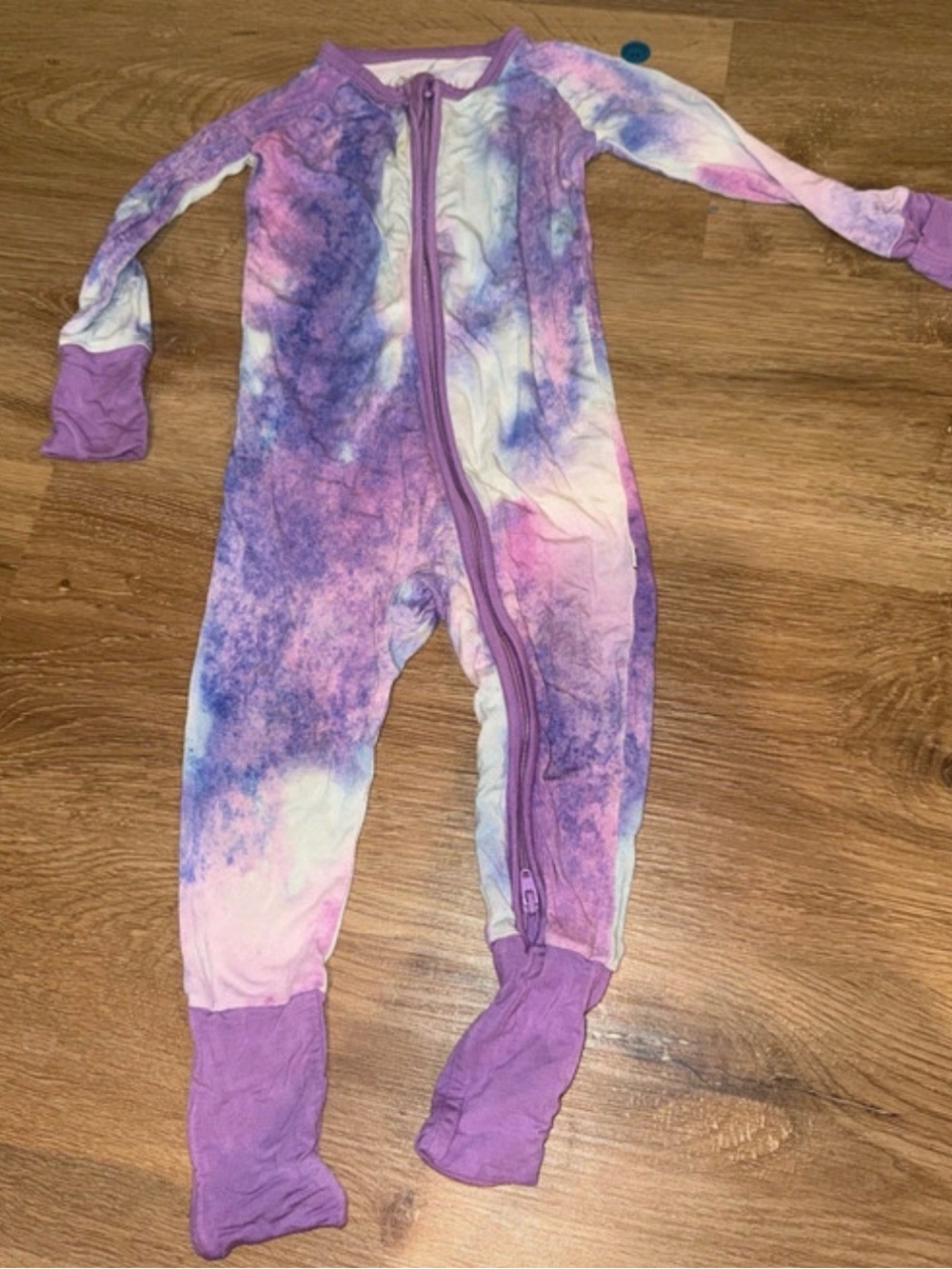 Kids Purple Tie-Dye One-Piece Footed Pajamas - Little Sleepies